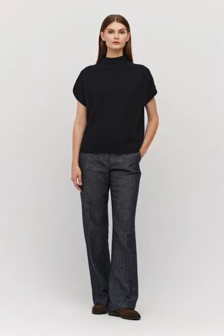 Granátová vlněná blůza s polo-výstřihem a krátkým rukávem