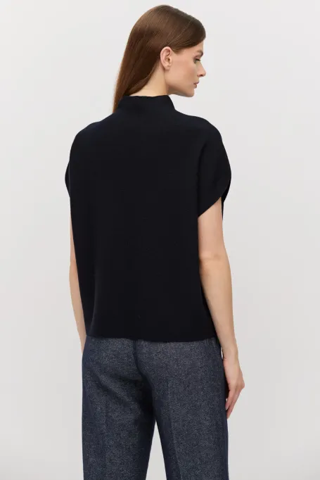 Granátová vlněná blůza s polo-výstřihem a krátkým rukávem