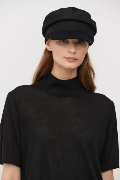 Černý polo rolák s krátkým rukávem z merino vlny