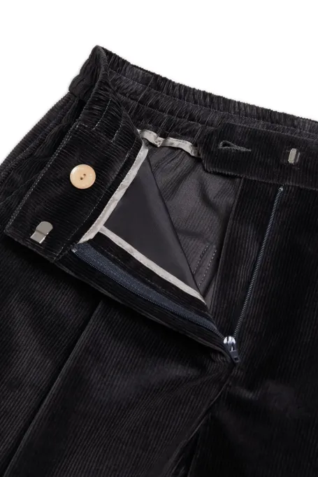 Tmavě šedé volné kordové kalhoty z bavlny