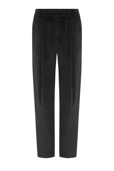 Tmavě šedé volné kordové kalhoty z bavlny