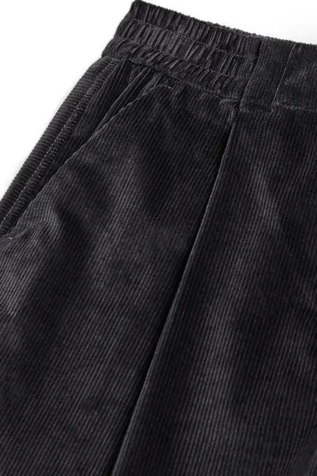 Tmavě šedé volné kordové kalhoty z bavlny