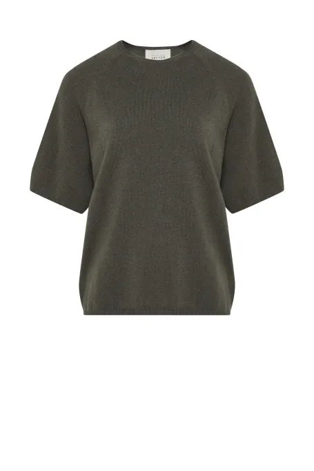 Zelená blůza s krátkým rukávem z kašmíru