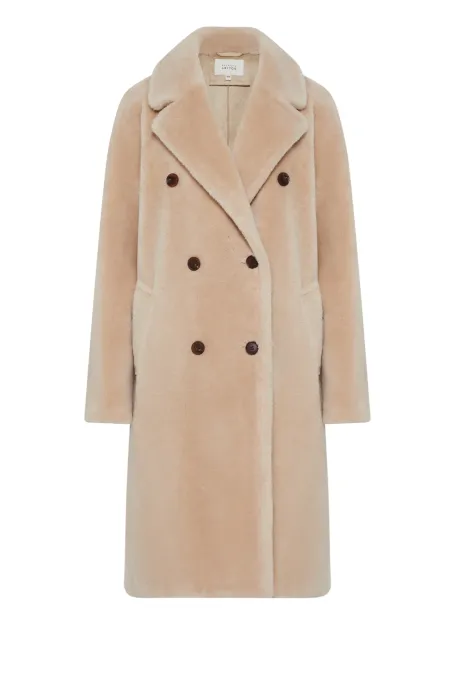 Beige midi kabát z vlny teddy bear