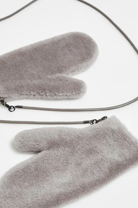 Šedé rukavice z vlny teddy bear