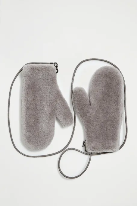 Šedé rukavice z vlny teddy bear