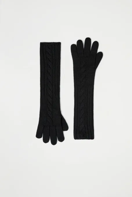 Dlouhé černé rukavice z merinovlny