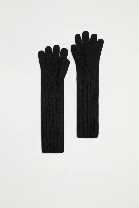 Dlouhé černé rukavice z merinovlny