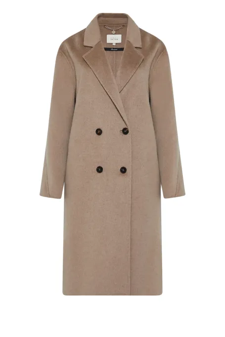 Jasnobrązový kabát s kašmírem a hedvábím doubleface