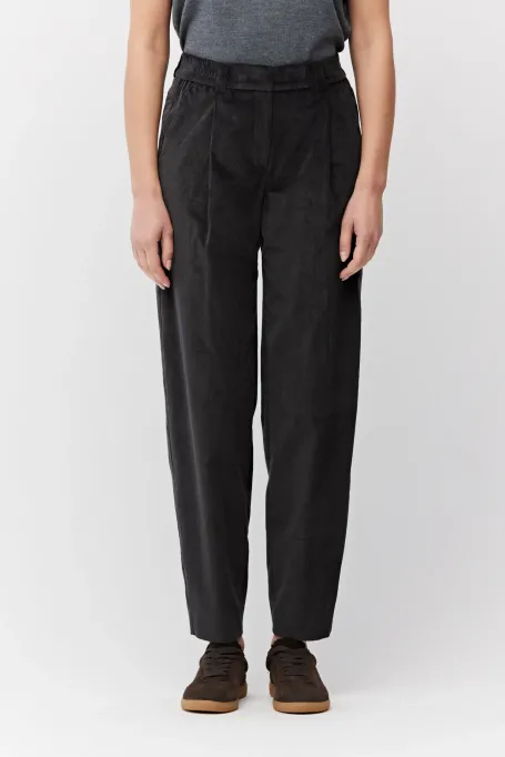 Tmavě šedé volné kordové kalhoty z bavlny