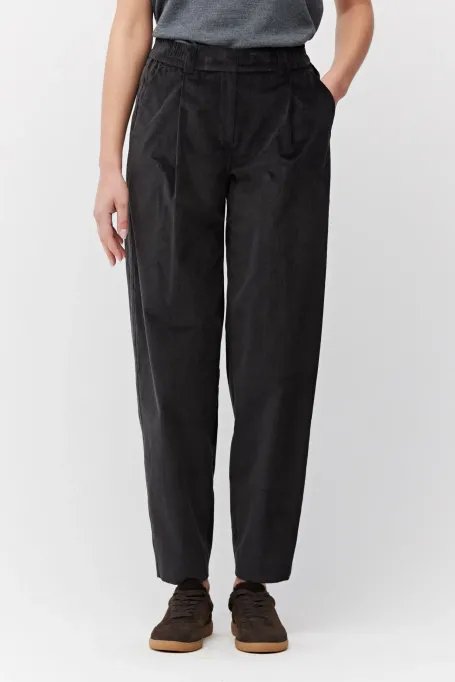 Tmavě šedé volné kordové kalhoty z bavlny