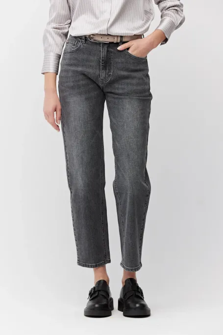 Šedé džíny mom fit s vysokým pasem