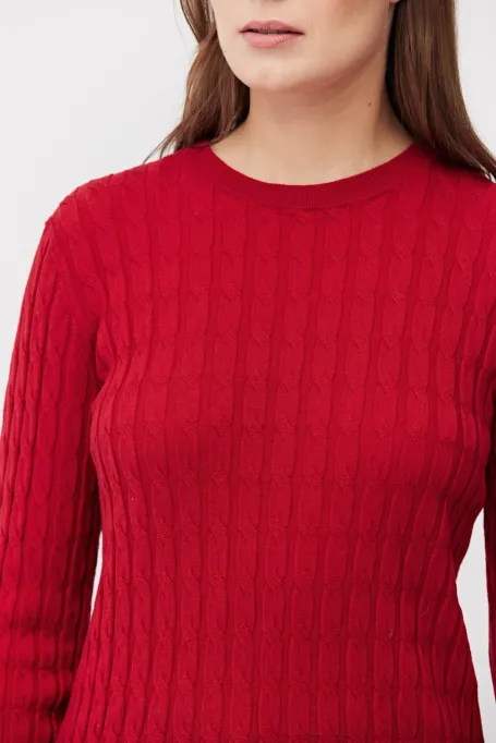 Červená halenka s pleteným vzorem z merino vlny