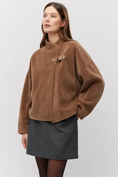 Hnědá kratší bunda z teddy bear vlny