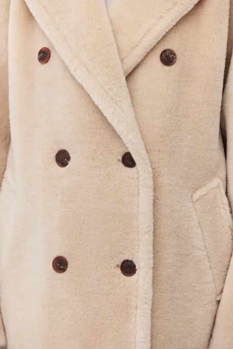 Beige midi kabát z vlny teddy bear
