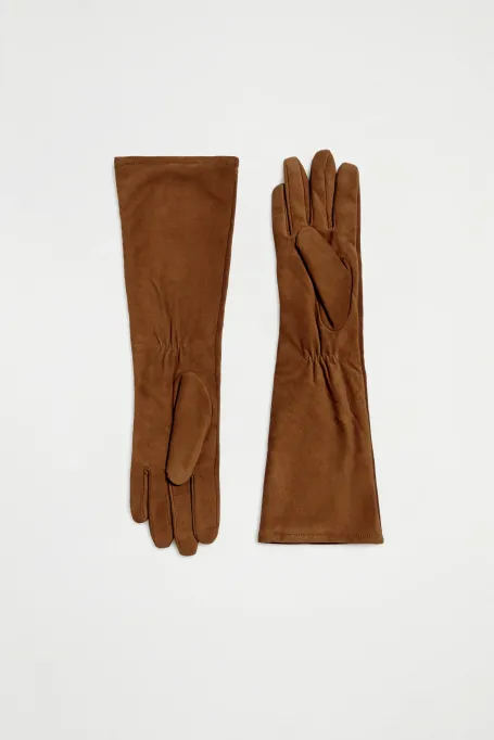 Dlouhé rukavice z nubukové kůže
