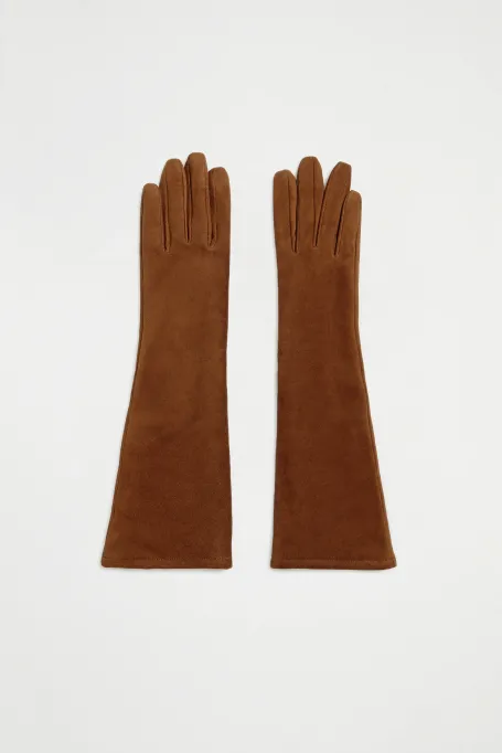 Dlouhé rukavice z nubukové kůže
