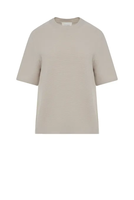 Bežová blůza s krátkým rukávem z merino vlny