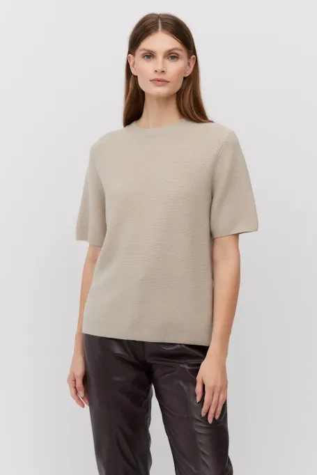 Bežová blůza s krátkým rukávem z merino vlny