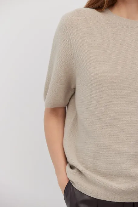 Bežová blůza s krátkým rukávem z merino vlny