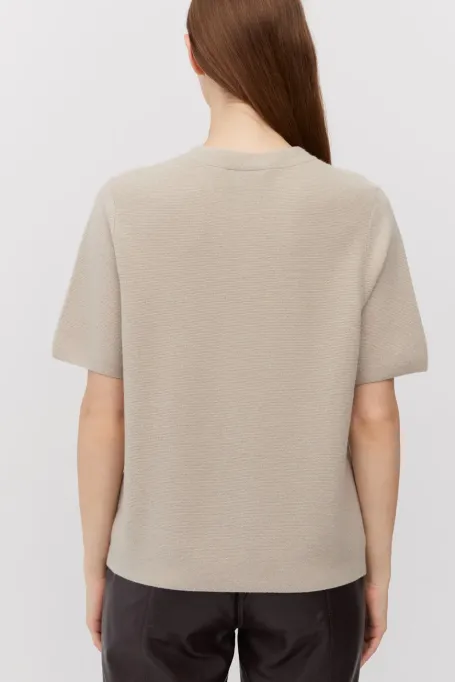 Bežová blůza s krátkým rukávem z merino vlny