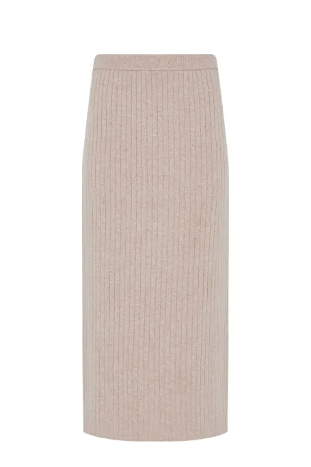 Bežová pletená sukně z merinov wool