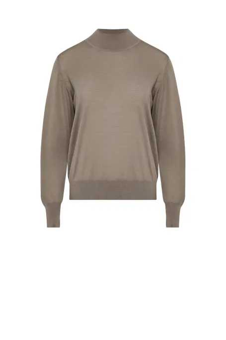 Beige polo-neck blouse made of merino wool