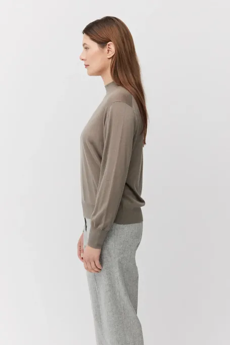 Beige polo-neck blouse made of merino wool