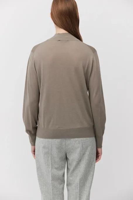 Beige polo-neck blouse made of merino wool