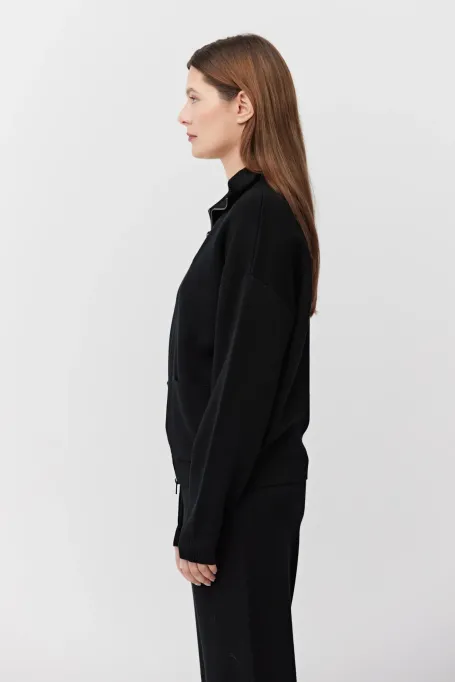 Černá mikina na zip z merino vlny