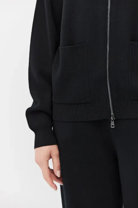 Černá mikina na zip z merino vlny