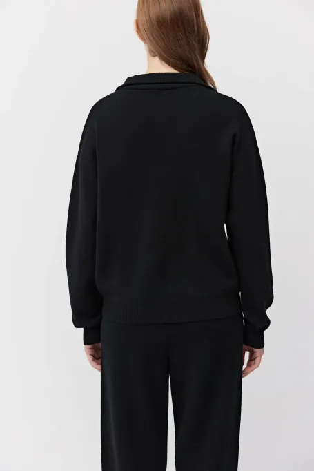 Černá mikina na zip z merino vlny