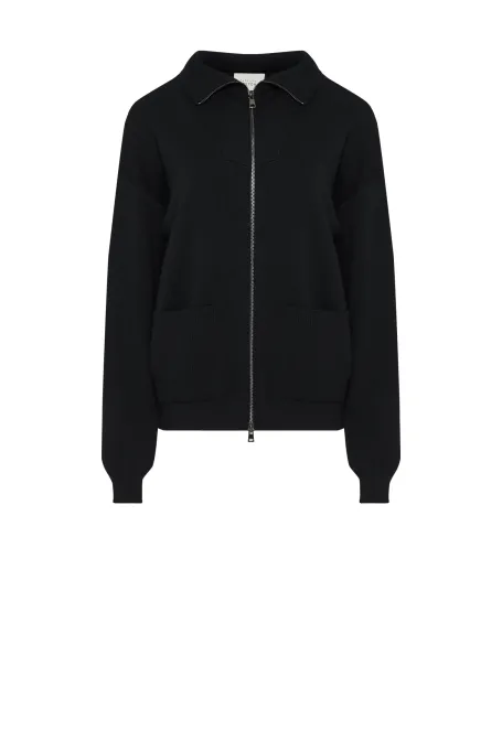 Černá mikina na zip z merino vlny