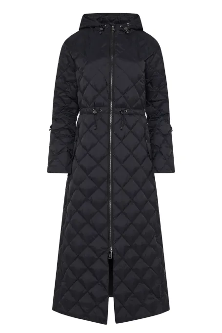 Černá dlouhá péřová bunda s kapucí