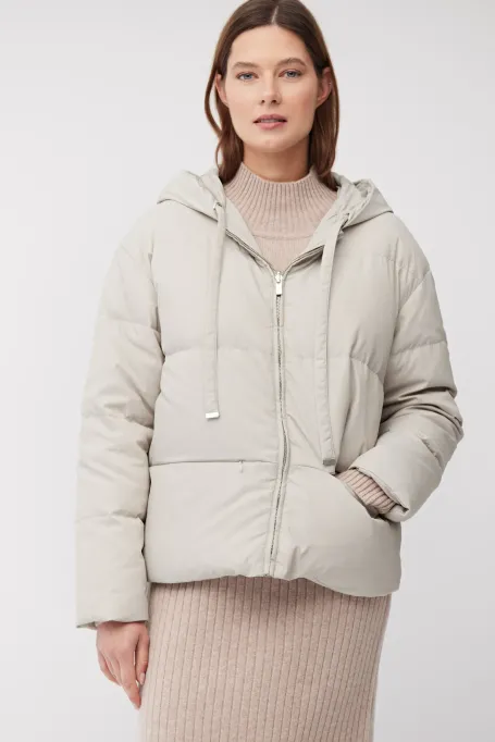 Dvoustranná béžová péřová bunda s kapucí