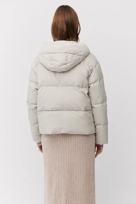 Dvoustranná béžová péřová bunda s kapucí