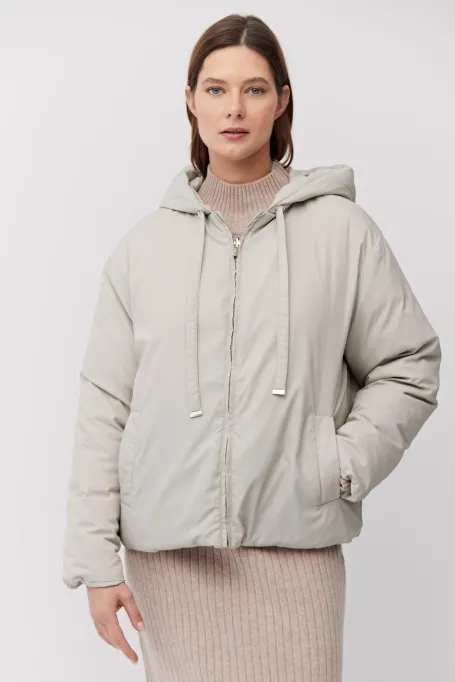 Dvoustranná béžová péřová bunda s kapucí