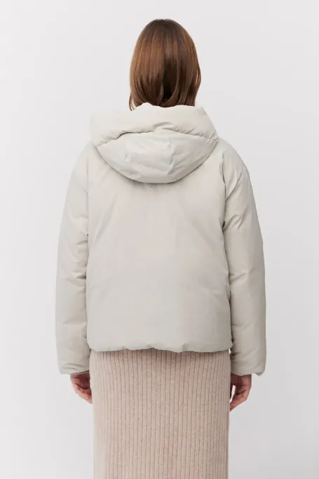 Dvoustranná béžová péřová bunda s kapucí