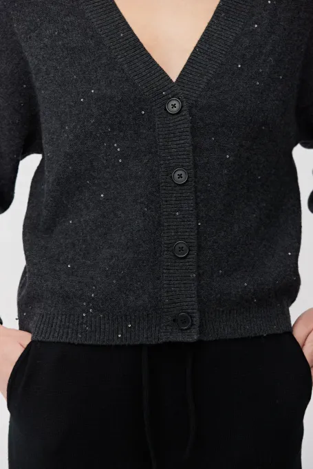 Šedý pletený cardigan s vlnou