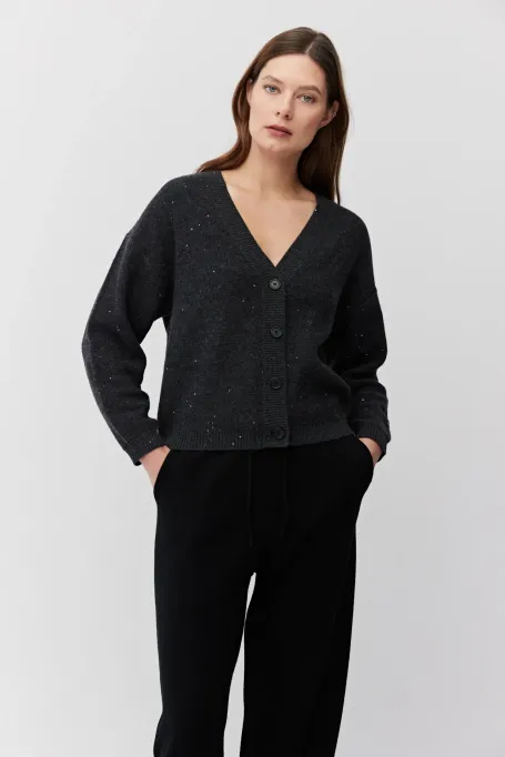 Šedý pletený cardigan s vlnou