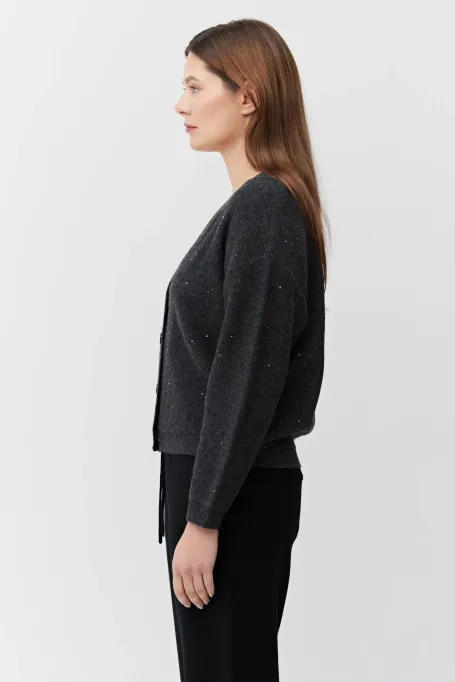 Šedý pletený cardigan s vlnou