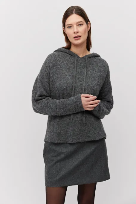 Šedá mikina s kapucí z vlny baby alpaky
