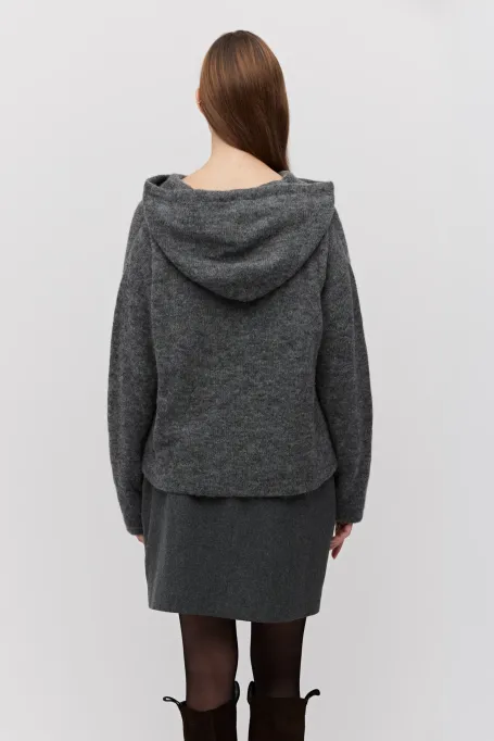 Šedá mikina s kapucí z vlny baby alpaky