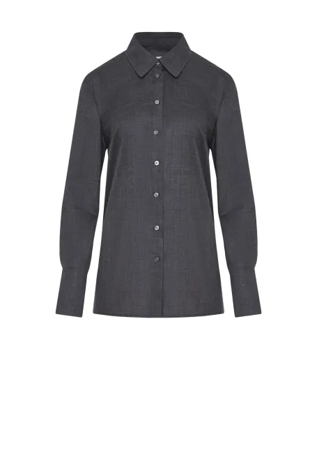 Šedá vlněná košile s širokými manžetami