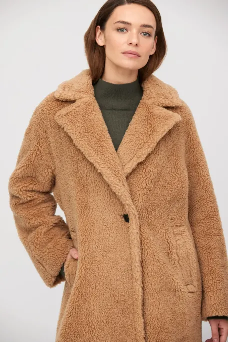Kamelový kabát teddy bear s velbloudí vlnou a hedvábím