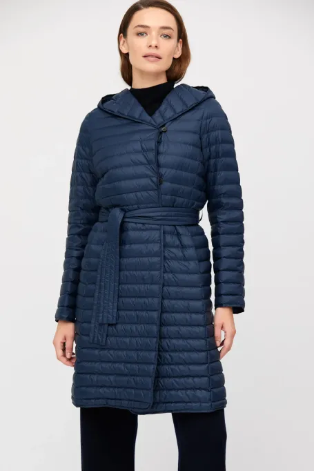 Lehká granátová péřová bunda s kapucí Mila