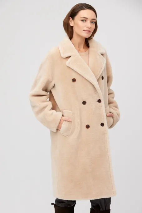 Beige midi kabát z vlny teddy bear