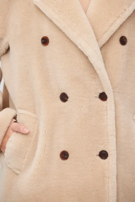 Beige midi kabát z vlny teddy bear