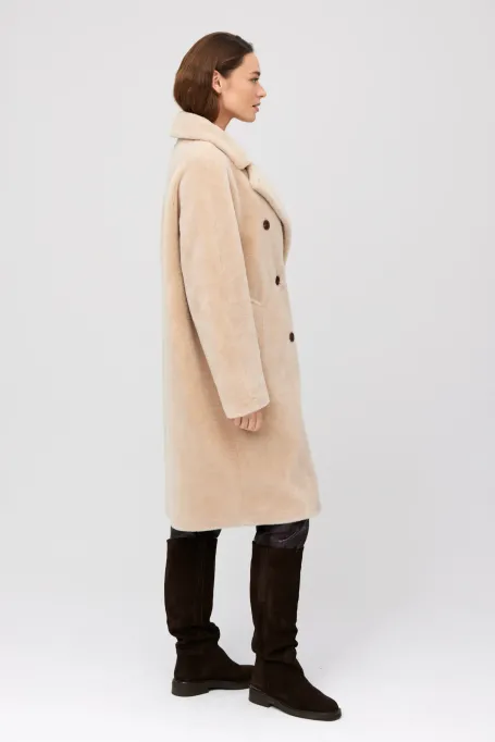 Beige midi kabát z vlny teddy bear