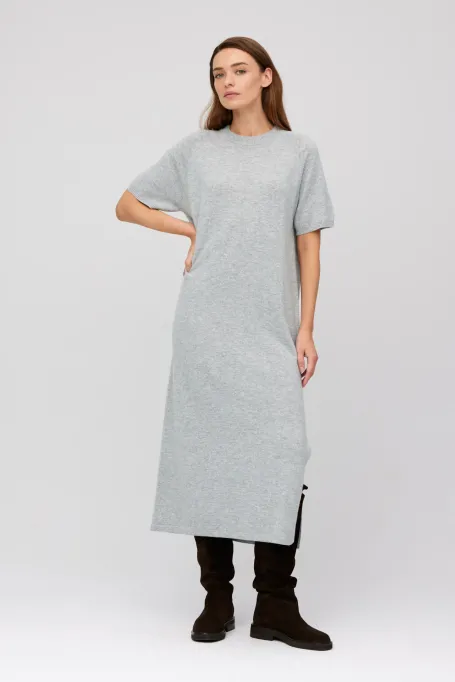 Šedé midi šaty z merino vlny a kašmíru